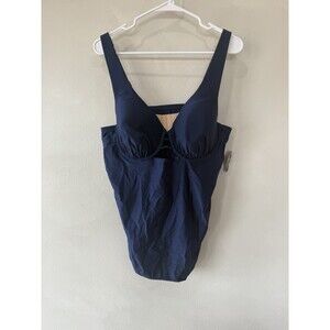 $68 Swim by Cacique 40C 40 C Blue Tankini Swimsuit Top Formed Bust Underwire